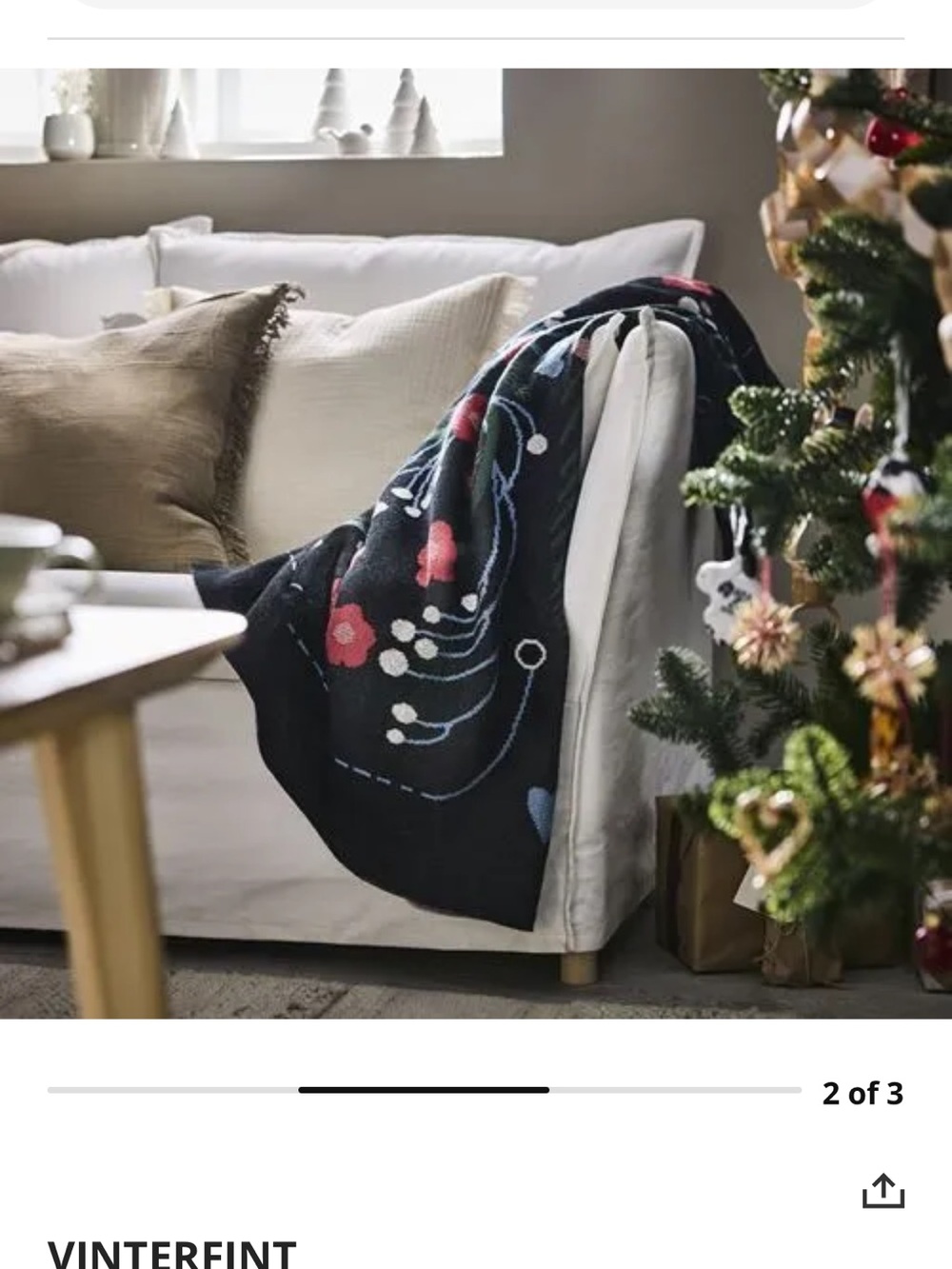 IKEA Black Floral Holiday Throw Blanket with Red and Blue Accents